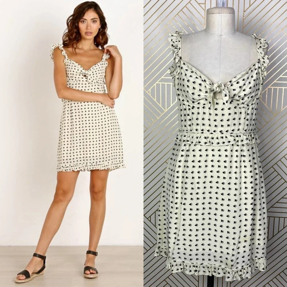 For Love & Lemons Sweetheart Mini Dress Creme Heart Print Size US Medium